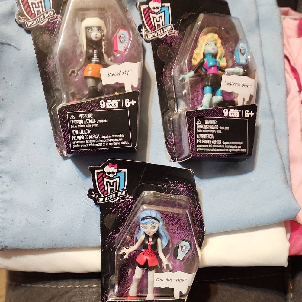 Monster High Dolls Trio with Black, Blue, and Pink